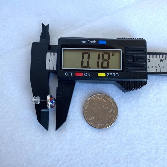 Sterling Silver 925 Dainty Oval Dichroic Glass Cabochon Stud Earrings - Picture 16 of 16